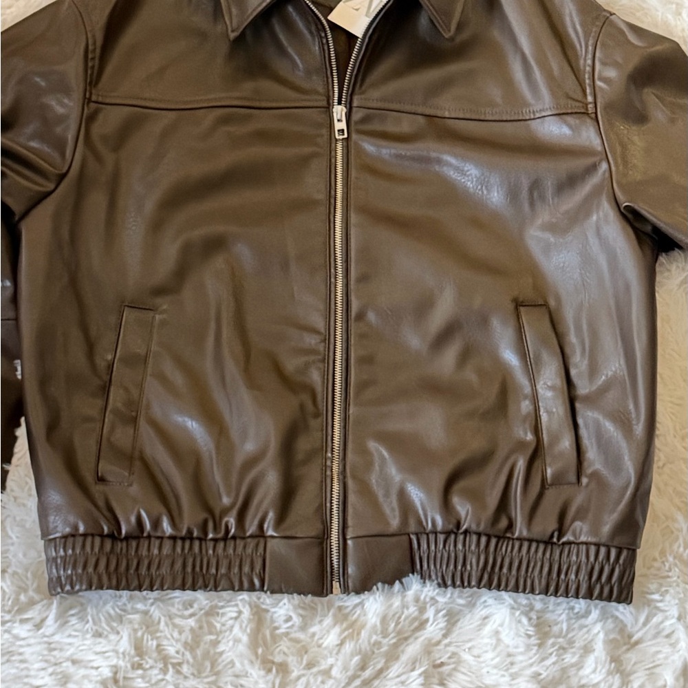 ZARA Trending Oversized Faux Leather Bomber Jacket Chocolate Brown NWT  Small